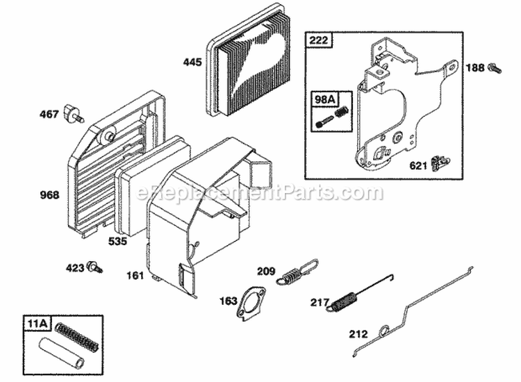 Air Cleaner Grp Controls Diagram and Parts List for 097772-0320-A1  Briggs and Stratton Engine